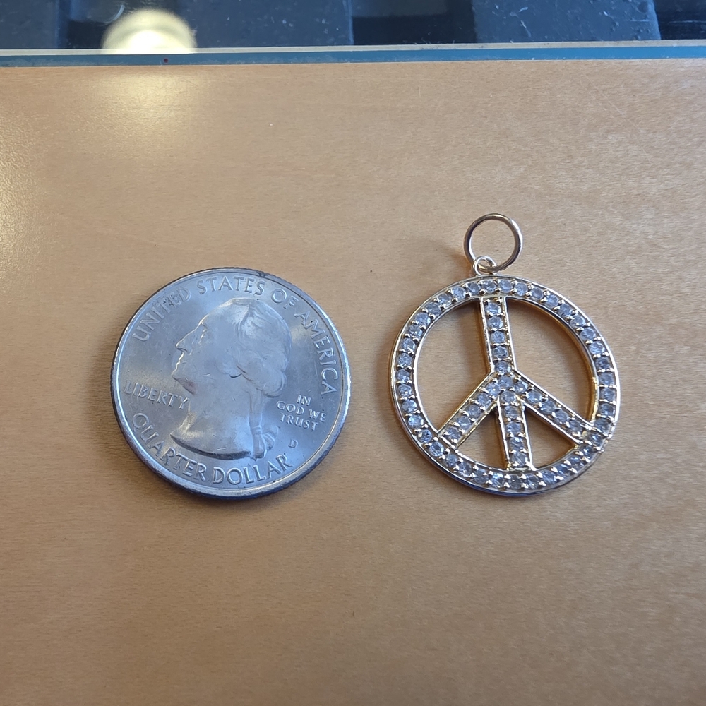 14K Gold & Diamond Peace Sign Pendant Custom Made - Picture 4 of 5